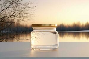 Mock up a jar of cream on a natural style background photo