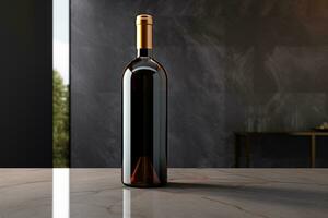 Mockup of elegant wine bottle on a minimalist studio background photo