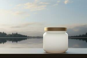 Mock up a jar of cream on a natural style background photo