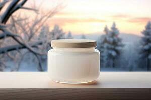 Mock up a jar of cream on a natural style background photo