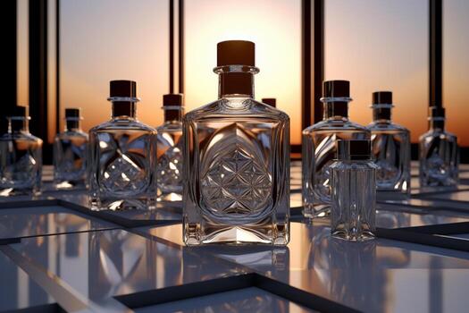 Perfume bottle or whiskey bottle in elegant style on a mockup style background photo