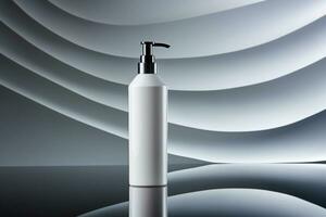 Mockup of elegant lotion pump bottle on the minimalist studio background photo