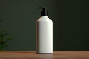 Mockup of elegant lotion pump bottle on the minimalist studio background photo