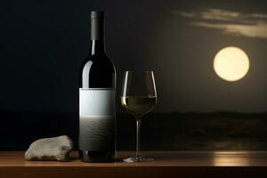 Mockup of elegant wine bottle on a minimalist studio background photo