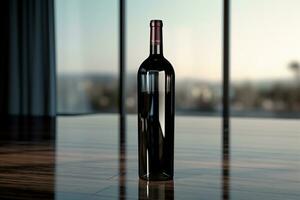 Mockup of elegant wine bottle on a minimalist studio background photo