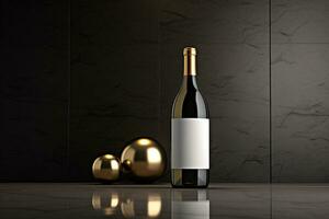 Mockup of elegant wine bottle on a minimalist studio background photo