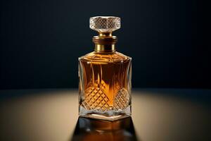 Perfume bottle or whiskey bottle in elegant style on a mockup style background photo