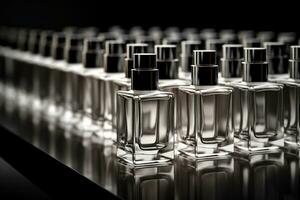 Perfume bottle or whiskey bottle in elegant style on a mockup style background photo