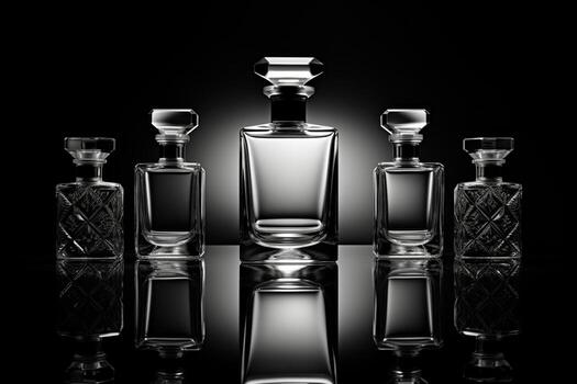 Perfume bottle or whiskey bottle in elegant style on a mockup style background photo