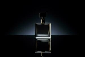 Perfume bottle or whiskey bottle in elegant style on a mockup style background photo
