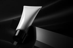 Mock up of a sunscreen bottle on a minimalist studio background photo