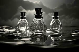 Perfume bottle or whiskey bottle in elegant style on a mockup style background photo