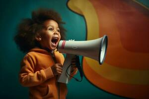 an african american child speaking with a megaphone photo