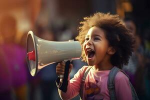 un africano americano niño Hablando con un megáfono foto