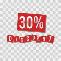 Isolated number of discount on red square shape vector