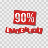 Isolated number of discount on red square shape vector