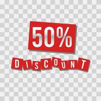 Isolated number of discount on red square shape vector