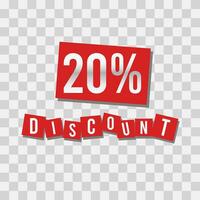 Isolated number of discount on red square shape vector