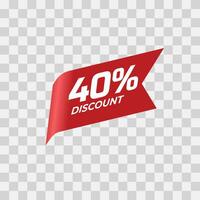 Isolated number of discount with red ribbon vector