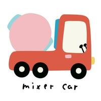 Hand drawn cartoon transportation mixer car illustration vector