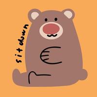 Hand drawn cute children s cartoon animal illustration brown bear vector