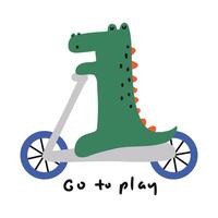 creativo mano dibujado dibujos animados cocodrilo ilustración montando un bicicleta vector