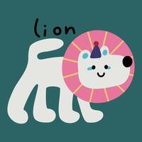 mano dibujado linda para niños dibujos animados animal ilustración león vector