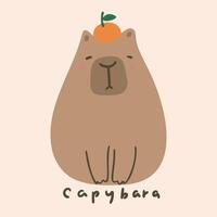 Hand drawn cute children's cartoon animal illustration capybara vector