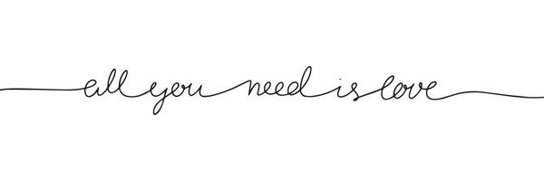 All you need is love line art text. One line continuous short phrases about love and for Valentine's Day. Vector illustration.