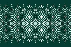 Green Cross stitch colorful geometric traditional ethnic pattern Ikat seamless pattern border abstract design for fabric print cloth dress carpet curtains and sarong Aztec African Indian Indonesian vector
