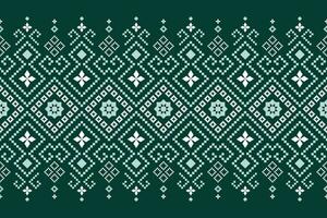 Green Cross stitch colorful geometric traditional ethnic pattern Ikat seamless pattern border abstract design for fabric print cloth dress carpet curtains and sarong Aztec African Indian Indonesian vector