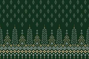 Green Cross stitch colorful geometric traditional ethnic pattern Ikat seamless pattern border abstract design for fabric print cloth dress carpet curtains and sarong Aztec African Indian Indonesian vector