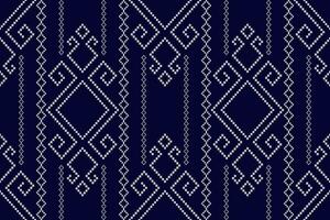 Indigo navy blue geometric traditional ethnic pattern Ikat seamless pattern border abstract design for fabric print cloth dress carpet curtains and sarong Aztec African Indian Indonesian vector