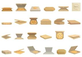 Cardboard pizza box icons set cartoon vector. Food package vector