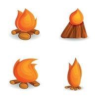 Bonfire icons set cartoon vector. Burning fire vector