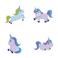 linda unicornio íconos conjunto dibujos animados vector. gracioso pequeño unicornio vector