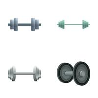 Gym equipment icons set cartoon vector. Metal barbell and dumbbell vector