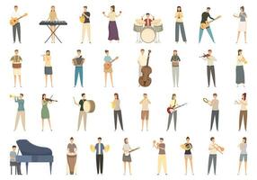 Playing an instrument icons set cartoon vector. Child music vector