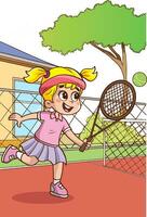 vector illustration of children playing tennis