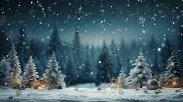 Navidad antecedentes con abeto arboles y copos de nieve. digital ilustración de tu diseño. ai generado. foto