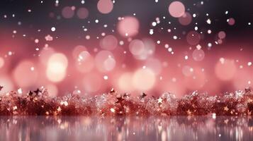 Christmas background with snowflakes and bokeh lights. Digital illustration of your design. AI Generated. photo