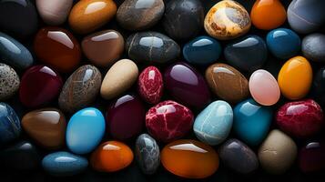 Colorful pebble stones background. Close-up view. Digital illustration of your design. AI Generated. photo