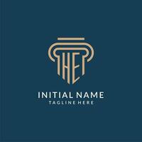 Initial HE pillar logo style, luxury modern lawyer legal law firm logo design vector