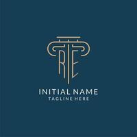 Initial letter RE pillar logo, law firm logo design inspiration vector