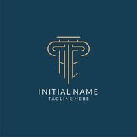 Initial letter HE pillar logo, law firm logo design inspiration vector