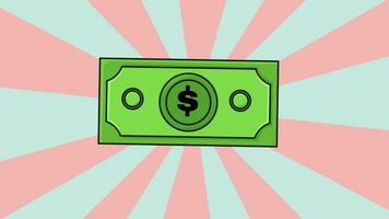 Animated dollar bill icon with a rotating background video