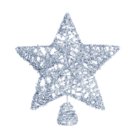 Silver star isolated on a transparent png background. Christmas tree topper. Stock photo