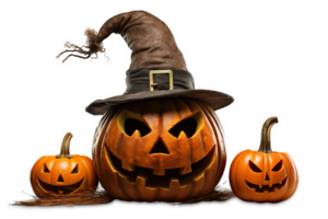 Halloween pumpkins, Jack O'Lantern on transparent background. Happy Halloween decoration. Spooky faces. Cut out elements. Trick or treat. AI generated png