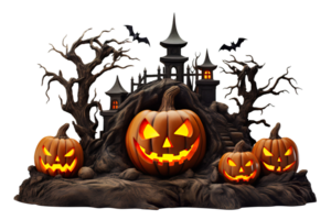 halloween pumpor, domkraft o'lantern på transparent bakgrund. Lycklig halloween dekoration. läskigt ansikten. skära ut element. lura eller behandla. ai genererad png