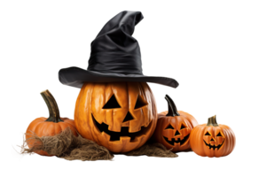 halloween pumpor, domkraft o'lantern på transparent bakgrund. Lycklig halloween dekoration. läskigt ansikten. skära ut element. lura eller behandla. ai genererad png